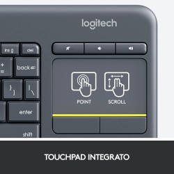 Logitech K400 Plus Tastiera Wireless Touch TV, Facili Controlli Multimediali e Touchpad Integrato, Tastiera HTPC per TV