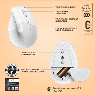 Logitech Lift for Mac mouse Ufficio Mano destra RF senza fili + Bluetooth Ottico 4000 DPI