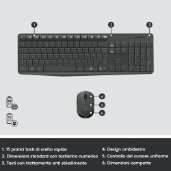 Logitech MK235 Combo Tastiera e Mouse Wireless per Windows, Ricevitore Unifying USB 2,4 GHz Wireless, 15 Tasti FN, Lunga Durata