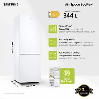 Samsung RB33B610EWW frigorifero Combinato EcoFlex liebra installazione con congelatore 1.85m 344L Classe E, Bianco