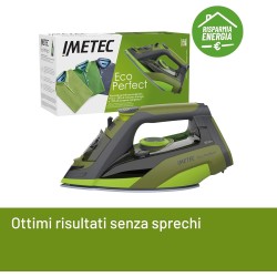 Imetec Eco Perfect Ferro da Stiro a Vapore, Risultati Ottimi con -35% di Acqua e -25% di Consumo Energetico, Piastra con