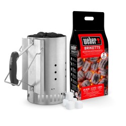 Weber Kit Ciminiera Accensione, 2kg Bricchetti, 6 Cubetti Accendifuoco