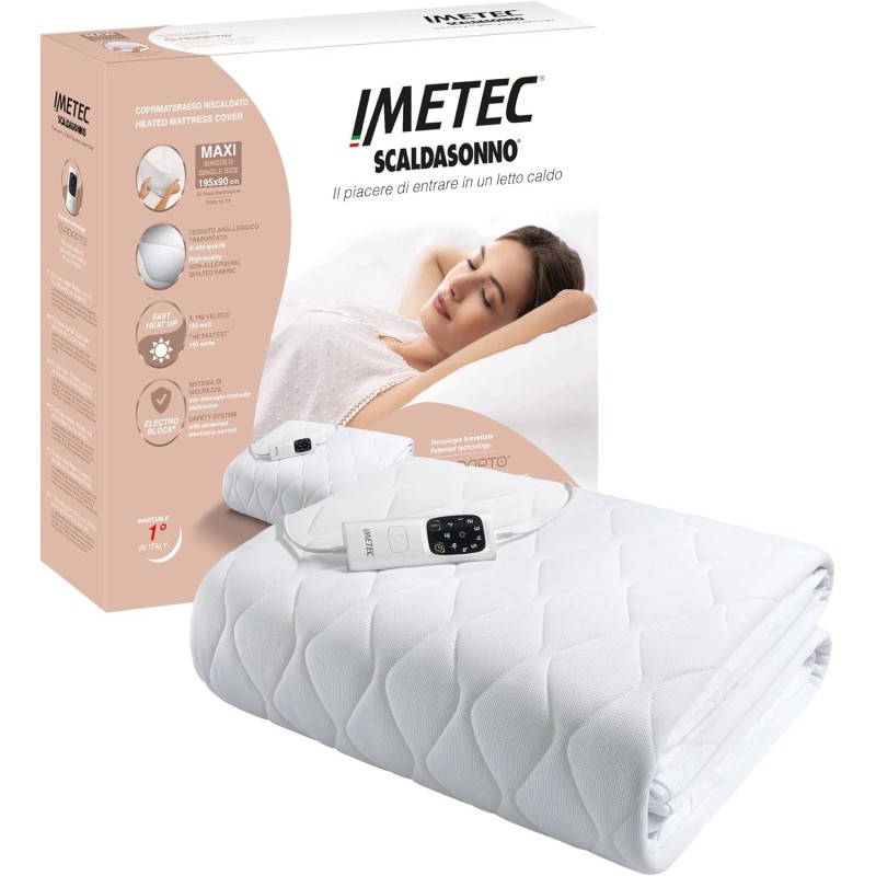 Imetec Scaldasonno Adapto maxi coprimaterasso singolo 195x90 cm, basso consumo, riscaldamento rapido, temperatura