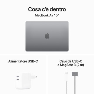 Apple MacBook Air 15'' M3 chip con core 8 CPU e core 10 GPU, 16GB, 512GB SSD Grigio Siderale