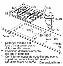 Bosch Serie 4 PGQ7B5B90 Piano cottura a gas 75 cm Acciaio inox