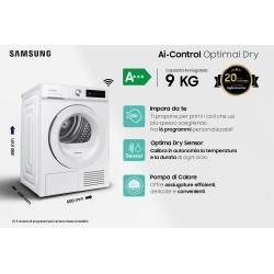 Samsung Asciugatrice AI Control Optimal dry 9Kg DV90BB5245TW