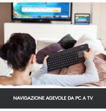 Logitech K400 Plus Tastiera Wireless Touch TV, Facili Controlli Multimediali e Touchpad Integrato, Tastiera HTPC per TV