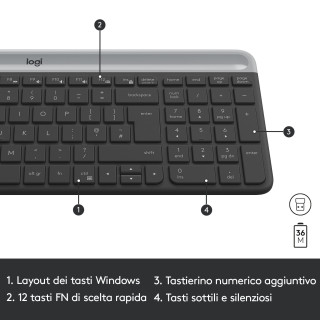 Logitech MK470 Kit Mouse e Tastiera Wireless per Windows, Ricevitore USB 2.4 GHz, ‎Sottile, Compatto, Silenzioso, Batteria