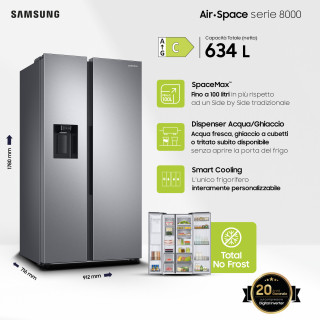 Samsung RS68A854CSL frigorifero Side by Side Serie 8000 Libera installazione con congelatore 635 L con dispenser acqua e